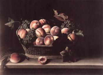 路易斯 莫利隆 Basket with Peaches and Grapes
